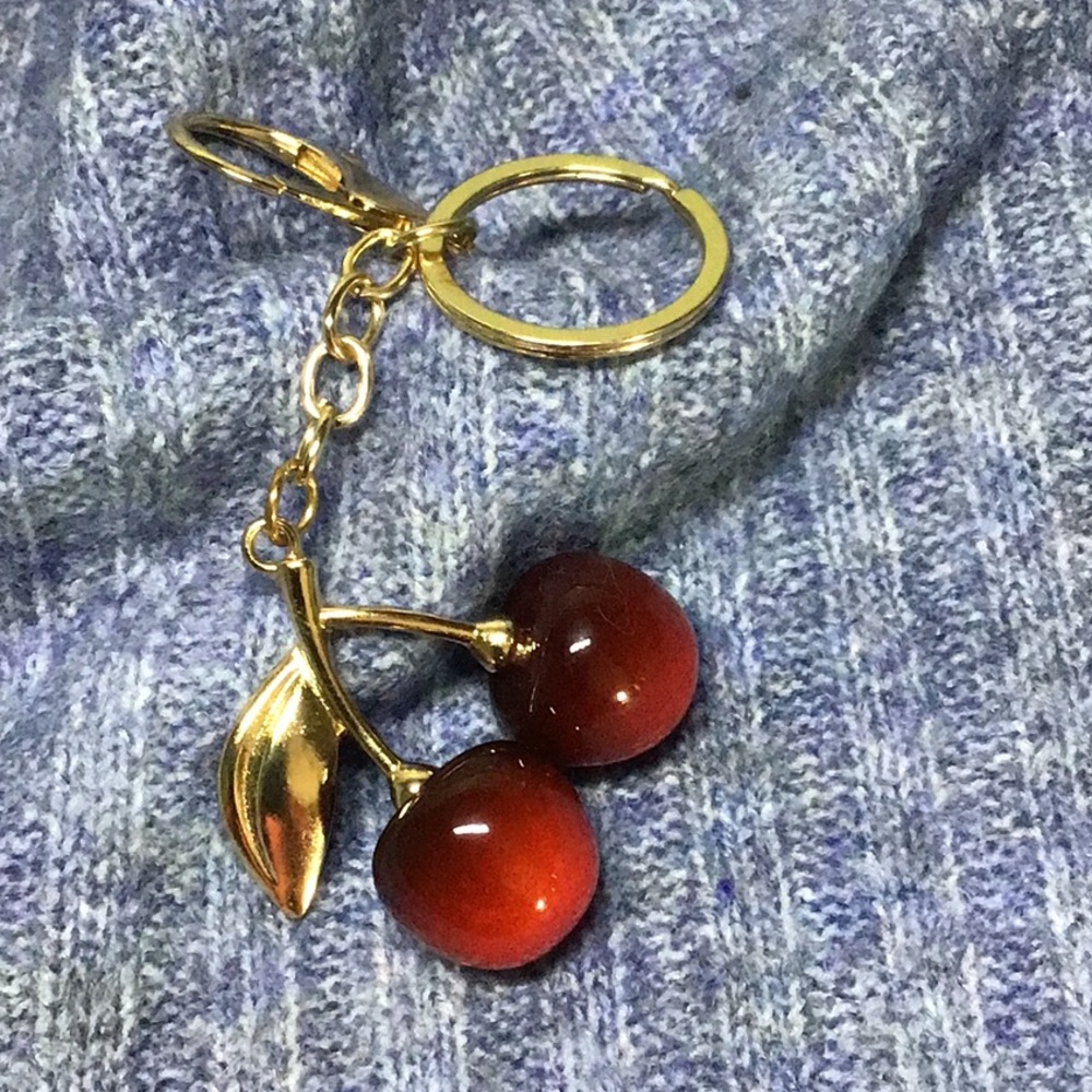 Cherry Charm Keychain – Red & Gold